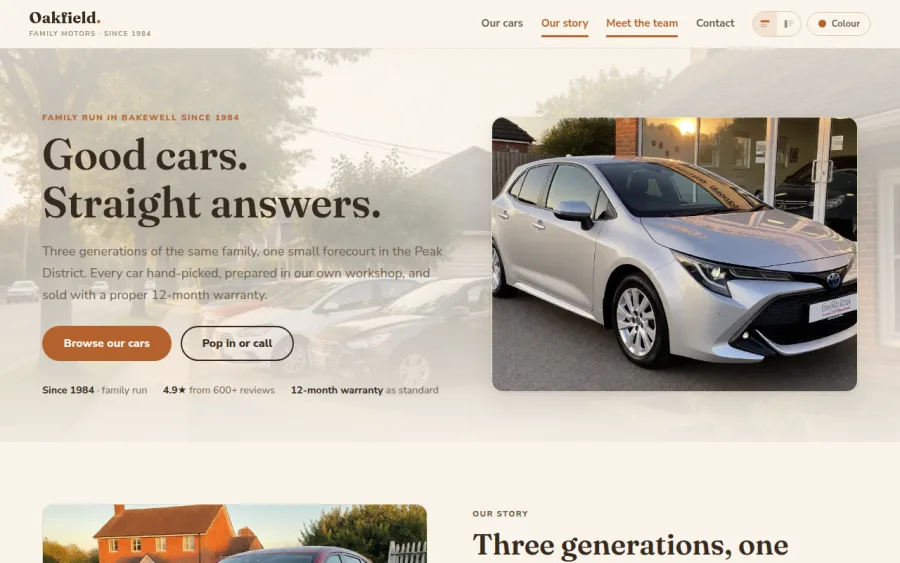 Oakfield Motors homepage preview